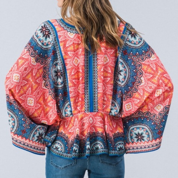 Boho Print  Dolman Sleeve Top - Picture 3 of 4